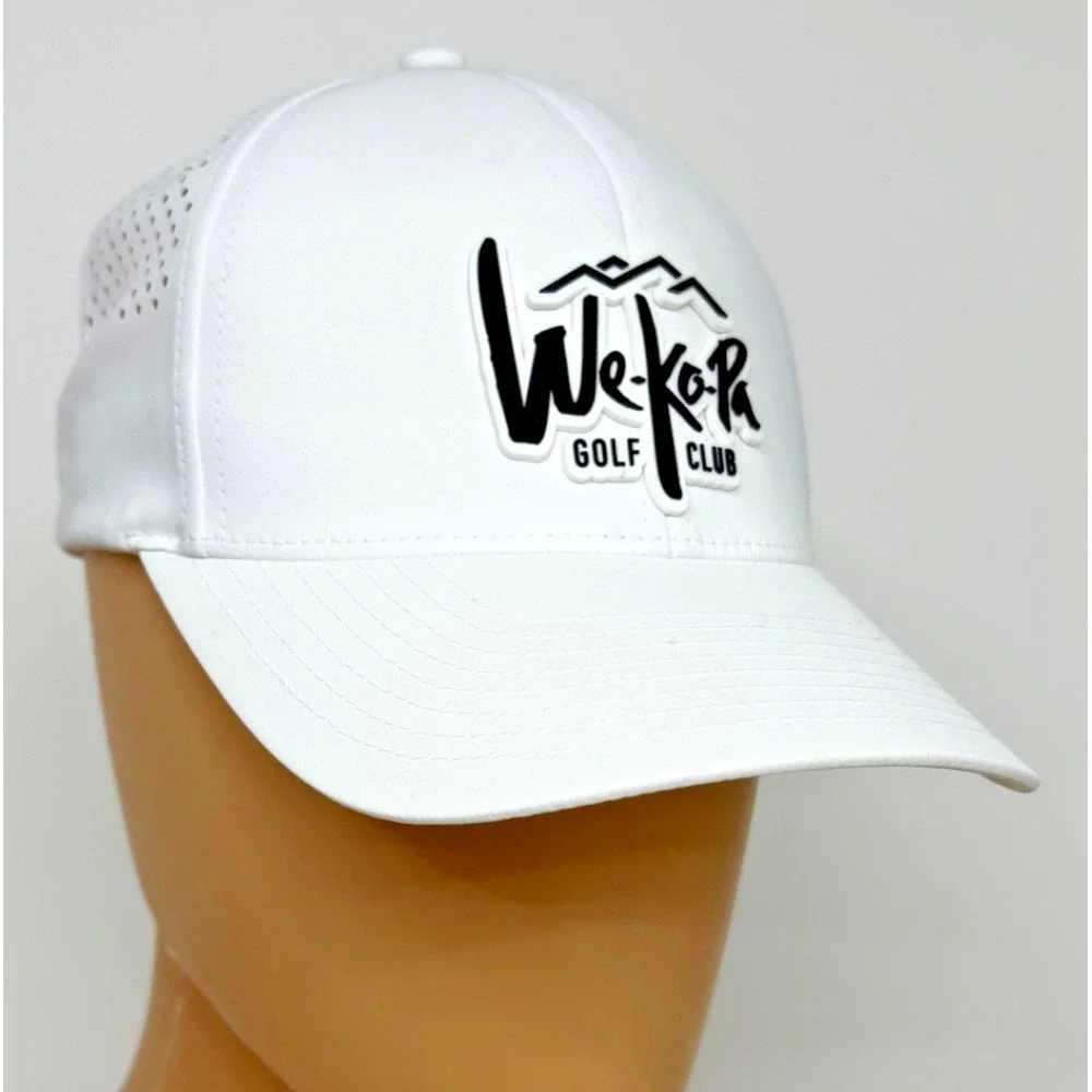 Branded Bills white mens golf hat hook and loop adjust flexfit logo